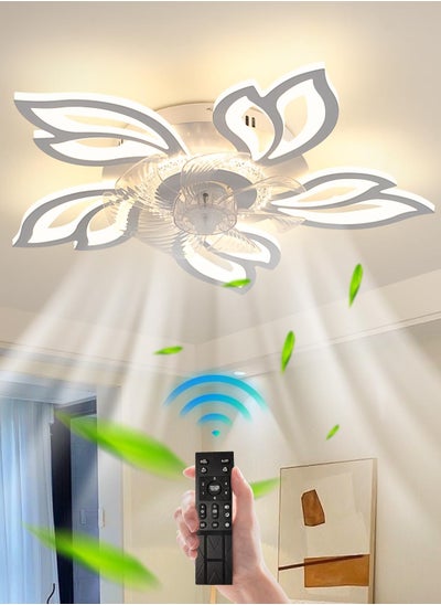 Buy 26.7in Modern Ceiling Fan with Light, Bladeless Fandelier Ceiling Fan with Remote,Low Profile Ceiling Fan with Light for Kitchen, Bedroom（6 Speed, Timing,Dimmable）-White in UAE