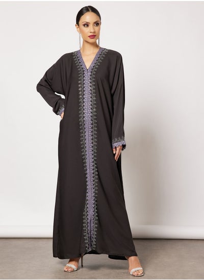 Buy Abaya With Contrasting Stone Work And Lace Embellished in Saudi Arabia