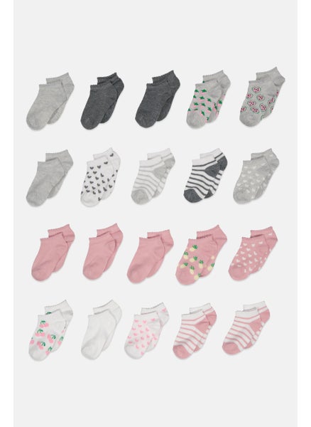 اشتري Kid Girls 20 Pairs Printed Socks, Pink Combo في الامارات