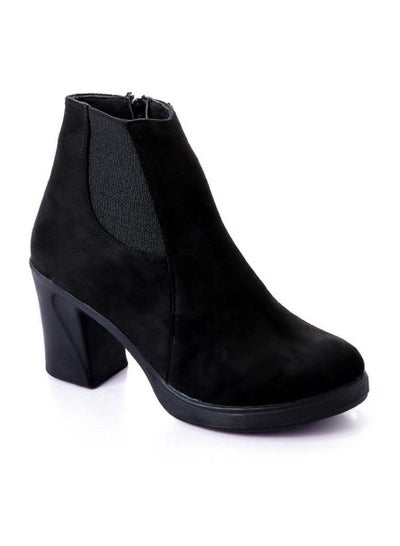 اشتري Lifestylish G-49 Ankle boot heel suede Elastic and zip - Black في مصر