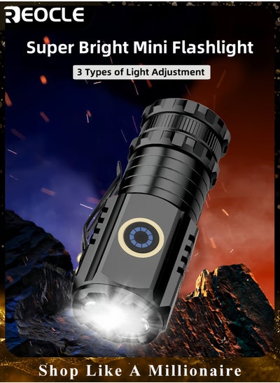 Buy Mini Flashlight with 3 Types of Light Adjustment Super Bright Camping Flashlight Rechargeable Magnetic Waterproof Flashlight with Type-C Charging Cable in Saudi Arabia