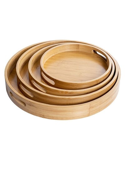 Buy 4-Piece Stackable Round Bamboo Table Serving Tray with Handle in UAE