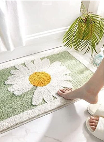 Buy Bathroom Floor Rugs Non Slip Bathroom Doormat Absorbent Bathroom Door Entrance Mat Daisy Bath Rug Ultra Soft Fluffy Micro Fibre Plush Carpet Machine Washable in UAE