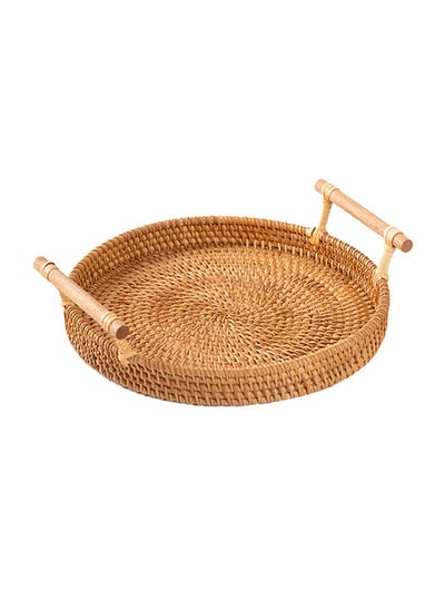 اشتري Round Rattan Bread Basket Woven Serving Tray with Handles for Cracker Dinner Parties Coffee Breakfast (S/M) في الامارات