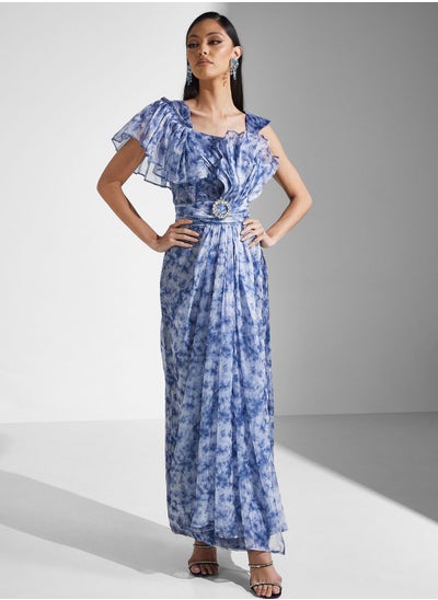 Buy Ruffle Sleeve Tiered Printed Dress in Saudi Arabia