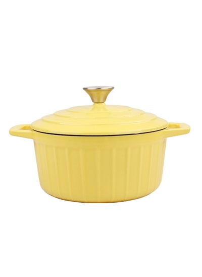 Buy Healthy and Safe, Non-Stick Enameled Cast Iron Dutch Oven Casserole, 22x10.5cm / 8.7x4.1Inch – Yellow in UAE