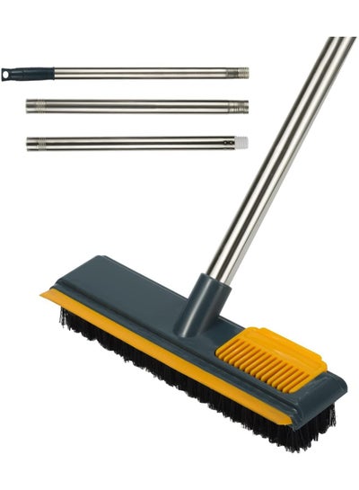 Buy Cleaning Brush with Long Handle, Three Section Splicing Floor Scrub Brush,Stiff Bristle Brush Scrubber with Squeegee, Shower Scrubber Kit with Extendable Handle for Bathroom, Bathtub and Ceramic Tile in Saudi Arabia
