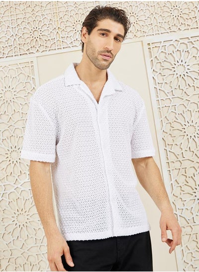 اشتري Premium Broderie Cuban Collar Relaxed Fit Shirt في السعودية