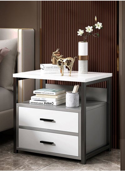 Buy Bedside tables,Storage tables Modern Nightstand with metal frame, Side Table  with two drawers, suitable for bedroom living room in Saudi Arabia