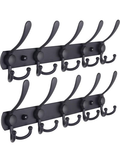 Buy 2 Packs Coat Rack Wall Mounted with 5 Tri Hooks Heavy Duty Stainless Steel Wall Hanger Metal Coat Hook Rail for Coat Hat Towel Purse Robes Mudroom Bathroom Entryway Black in Saudi Arabia