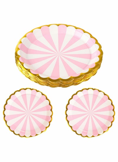 Buy Pink and Gold Paper Plates, Disposable Plates Pastel Party Tableware 20 pcs in Saudi Arabia