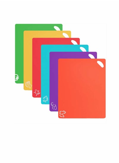 اشتري 6 Pack Flexible Plastic Cutting Board Mats Colored Mats With Food Icons BPA-Free Non-Porous Gripped Back and Dishwasher Safe في السعودية