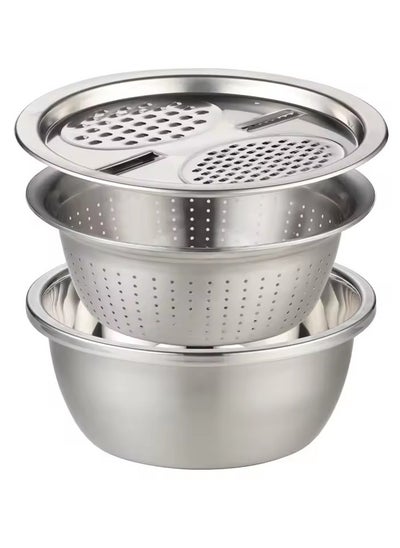 Buy Multifunctional Stainless Steel 3 in 1 Kneader, Grater & Colander - Cheese Grater & Chipsy Grater - Rice & Vegetable Washing & Pasta Strainer - Kneading Kneader in Egypt