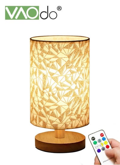 اشتري 3 Color Fabric Table Lamp USB Rechargeable Small Bedside Lamp with Remote Control Solid Wood Base Irregular Pattern Home Decor Table Lamp في الامارات