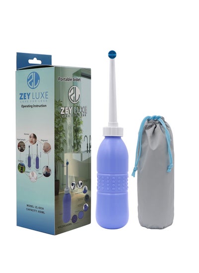 Buy ZEY LUXE Portable Large Bidet Bottle 650ml - Handheld Shattaf - Travel Toilet Hand Spray - Retractable Nozzle Personal Wash Feminine Baby Clean Care - Blue in UAE