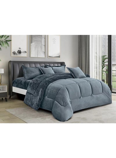 Buy 6 Pieces Winter Comforter Set One Velvet Side And One Side Fur Queen Size 230x250 cm in Saudi Arabia