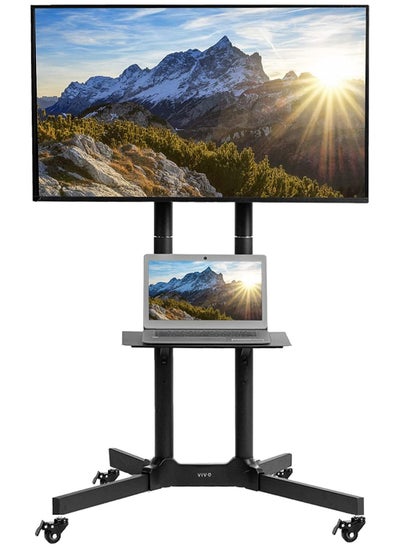 Buy Black Rolling TV Cart for 32' to 65' LCD LED Plasma Flat Panel Screen | Mobile Stand with Wheels in UAE