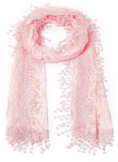 Buy Cindy and Wendy Lightweight Soft Leaf Lace Fringes Scarf shawl for Women,Peach Pink,One Size in UAE