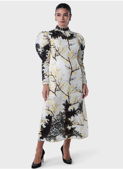 Buy Lace Inserted Printed Dress in Saudi Arabia