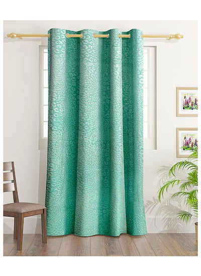 Buy Sophia Velvet Emboss Print Curtains With Groomets - Polyester-Single Window Curtain- Sound, Sunlight And Heat Insulation- 240X140Cm - Turquoise in UAE