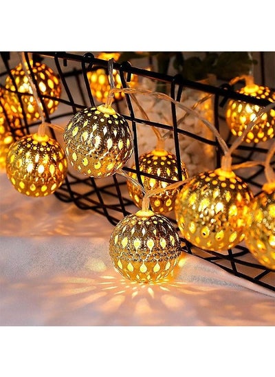 اشتري 30 LED Moroccan Hollow Metal Ball String Solar Light Operated for Wall Home Hanging Bedroom Tree Birthday Party Decoration Items, Warm Light في الامارات