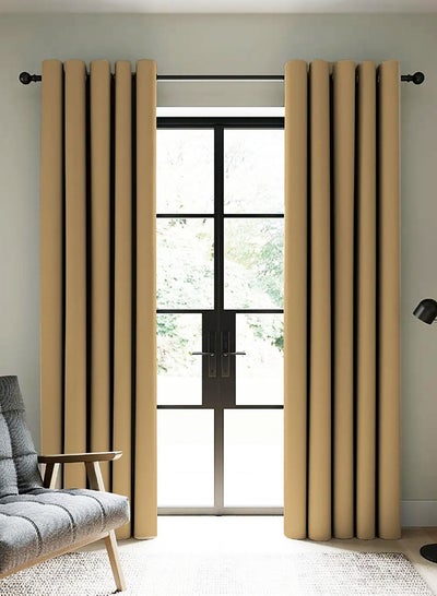 Buy Amali Blackout curtains 2 Panels for living room Decor or bedroom window, noise reduction and light blocking with 20 Grommets in 2 panels long 274cm and 127cm in width Brown Curtains (Brown) in UAE