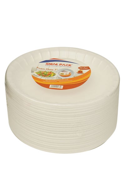 اشتري Foam Plate White 7 Inch Disposable, Tableware 25 Pieces. في الامارات