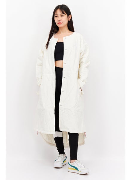 Buy Women Sportswear Fit Quilted Outdoor Long Jacket, Off White in UAE