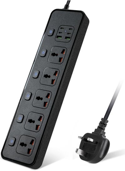 Buy 3M Extension Lead 5 AC Way with 2 USB,4 Type-C Slots(5V 4.2A), 13Amp UK Plug Power(3250W/13A),Power Strip for Home Office (Black) in Saudi Arabia