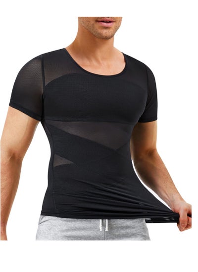 Buy Compression Shirts For Men Shapewear Tummy Control Body Shaper Slimming Undershirt Short Sleeve Tank Top, Gynomastica Vest Men in UAE