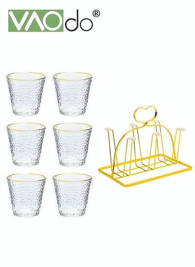 Buy 7PCS Water Glass Cup Set Water Corrugated Drinking Glass Lead-free Phnom Penh Coffee Cup With Cup Holder Suitable for Coffee Tea Milk Juice in Saudi Arabia