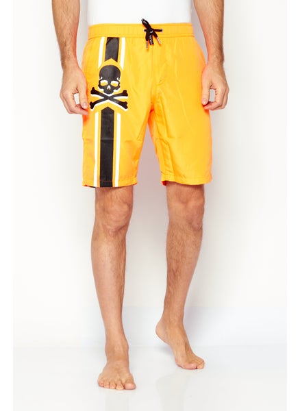 Buy Men Drawstring Graphic Board Short Swimwear, Neon Orange in UAE