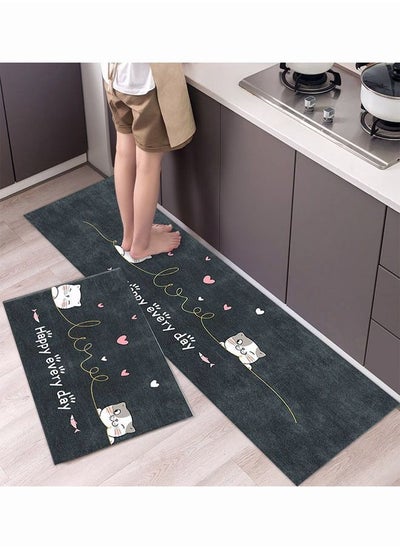 Buy Kitchen Floor Mats 2pcs Waterproof Non-slip Anti Fatigue Kitchen Rugs Washable Durable Standing Sink Rug Kitchen Runner Rug Set for Home Office Laundry Room (40x60cm + 40x120cm) in Saudi Arabia