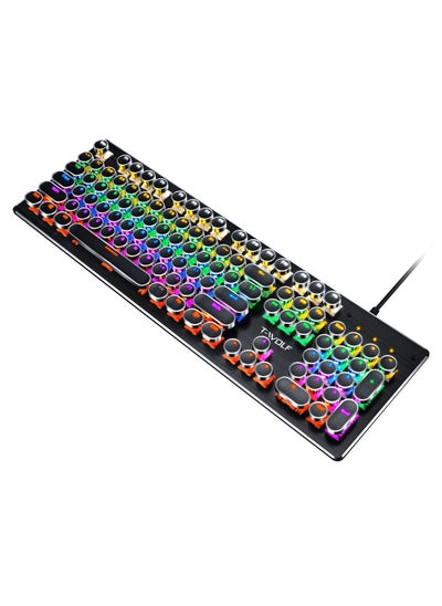 Buy Wired Mechanical Keyboard with Backlit Blue Switches 104 Round Keys Punk Style Black in UAE