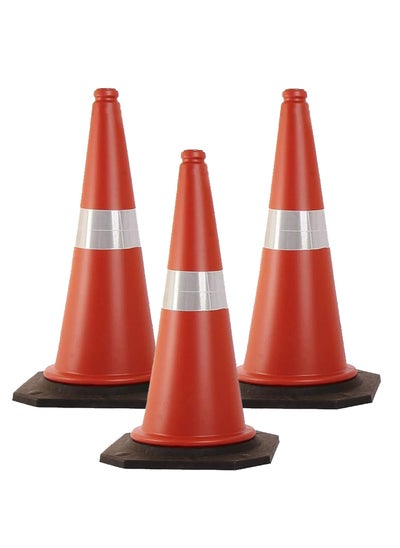 Buy 3 pack of Traffic Cones 75 CM - Heavy-Duty Safety Cones with Reflective Collar and Handle for Parking Lot and Driving Training in Saudi Arabia