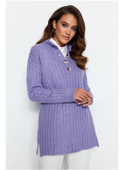 Buy Lilac Collar and Buttons, Corduroy Knitwear Sweater TCTAW23AK00035 in Egypt