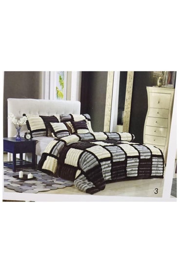 Buy Velvet Winter faux fur Comforter Set 6 Pcs, fitted bedsheet and fixed duvet 220 * 240cm King Size in UAE