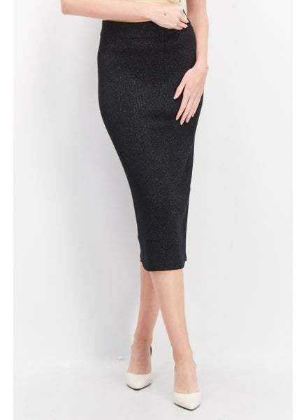 اشتري Women Metallic Knitted Midi Skirt, Black في الامارات