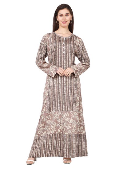 Buy LONG VISCOSE PRINTED STYLED WITH FRONT BUTTON ARABIC KAFTAN JALABIYA DRESS in Saudi Arabia