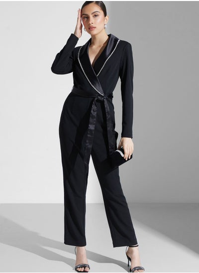 Buy Surplice Neck Belted Jumpsuit in UAE