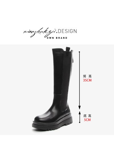 اشتري 2023 Leather Thigh-High Boots Slimming Fashion Black single في السعودية