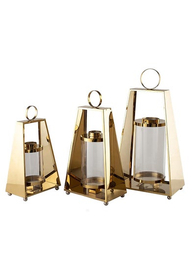 Buy Ramadan Lantern Set Consisting of 3 Pieces, Modern Design, Golden Color in Saudi Arabia