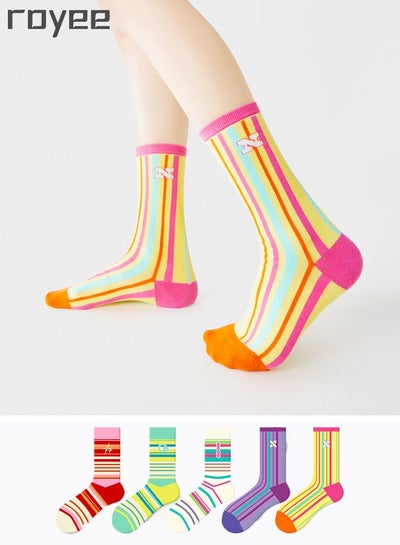 Buy 5 Pairs Of Pure Cotton Socks For Man and Woman , Striped sports socks For Women ，Middle cylinder Socks for All Seasonal Styles in Saudi Arabia
