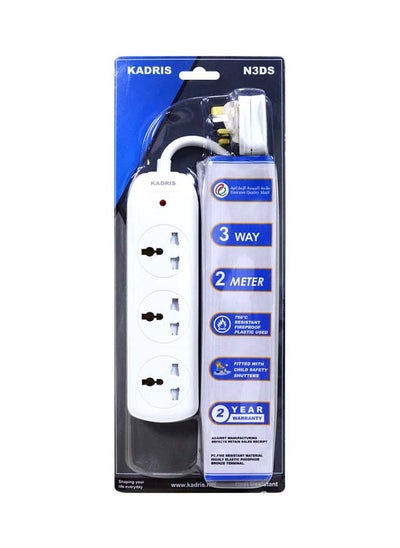 اشتري Power Strips N3DS Extension Cord with 3 way Outlets, Charging Socket with 2 meter Heat resistant  Extension Cord (White) ESMA approved في الامارات