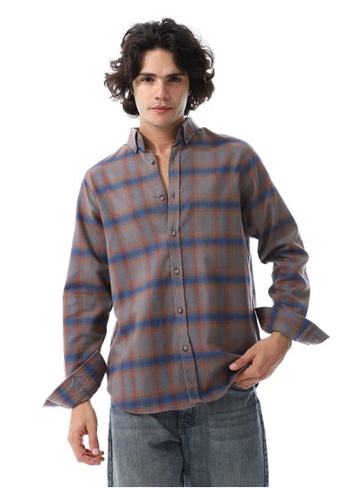 اشتري Gingham Pattern Long Sleeves Shirt_ Grey, Blue & Caramel Brown في مصر