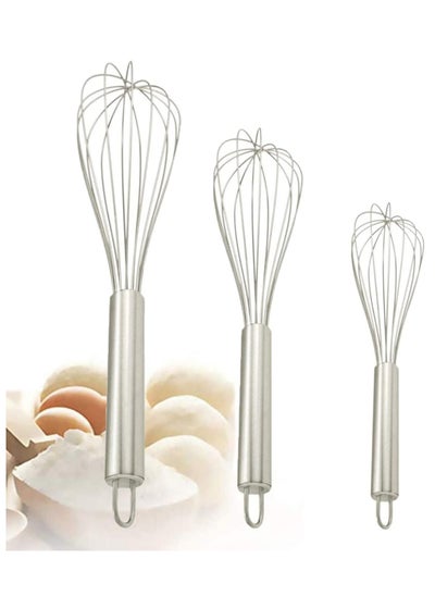 اشتري Stainless Steel, Balloon, Eggs, Milk. Kitchen Utensil for Mixing, whisking and Stirring, Set of 3-8 10 12 inches في الامارات