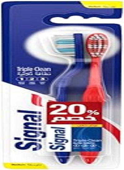 اشتري Signal Triple Clean Medium for plaque removal and protection against cavity Toothbrush 2PC في مصر