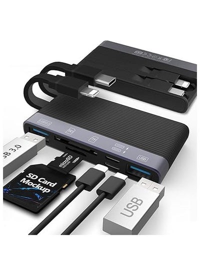 Buy SD Card Reader for iPhone iPad, 6-in-1 Aluminum Memory Card Reader with SD/TF USB 3.0 Adapter, Foldable Cable Compatible with SD/MICRO SDHC/SDXC/MMC in Saudi Arabia