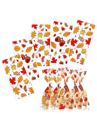 اشتري 100 Pieces Fall Thanksgiving Cellophane Treat Bags, Clear Pumpkin Maple Leaf Goodie Candy Treat Bags Bulk With Twist Ties For Thanksgiving Autumn Fall Party Favor Supplies في السعودية