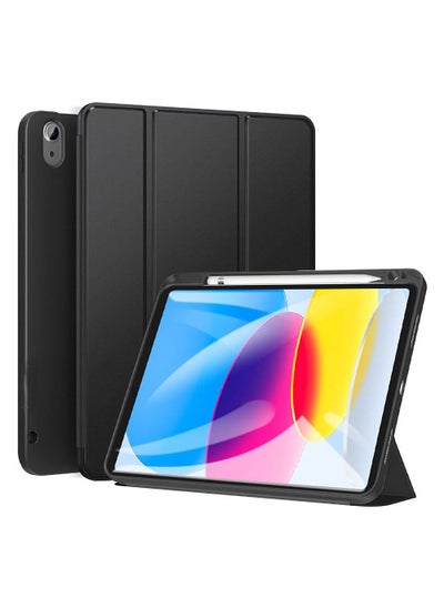 Buy Case for iPad 10th Generation 10.9 Inch 2022 Built-in Pencil Holder Flexible Back Cover, Trifold Stand, Auto Sleep Wake Rebound Series Black in Saudi Arabia